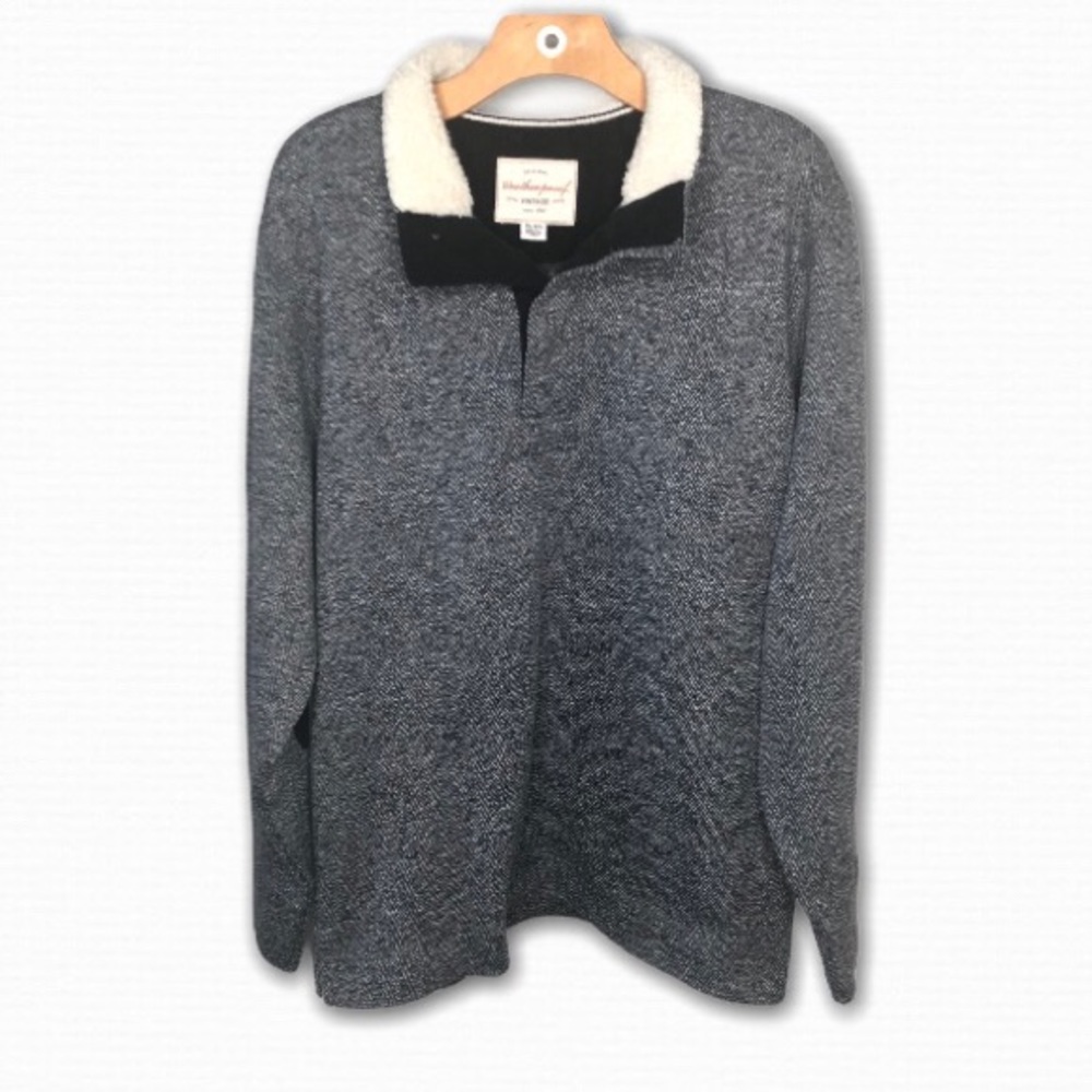 Weatherproof Vintage Mens Pullover Sweater Sherpa Stand Up Collar Elbow XL